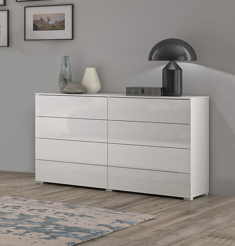 Cassettiera con 8 cassetti in finitura Bianco laccato lucido