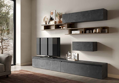 Mobili Parete attrezzata Soggiorno moderna, finitura Piombo