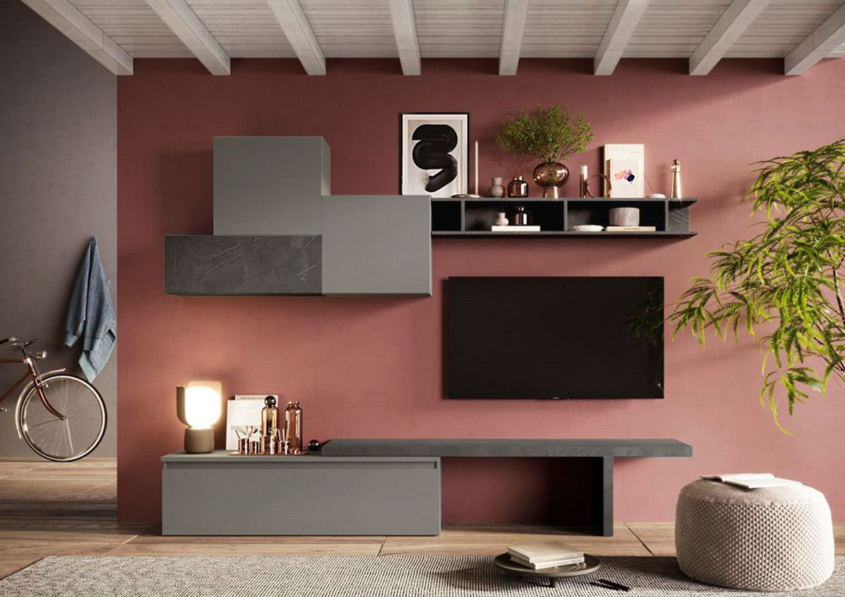 Economica Parete attrezzata di design, colore Ardesia e Piombo