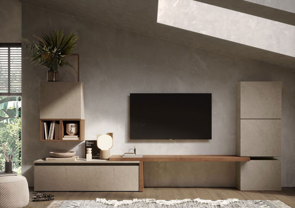 Parete attrezzata moderna L.322 colore Argilla e Mercure