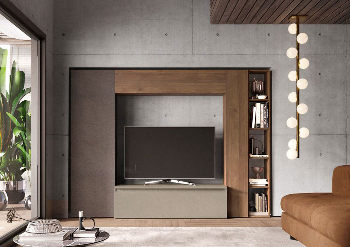 Parete attrezzata L.249 colori Bronzo, Argilla e Mercure, Made in Italy