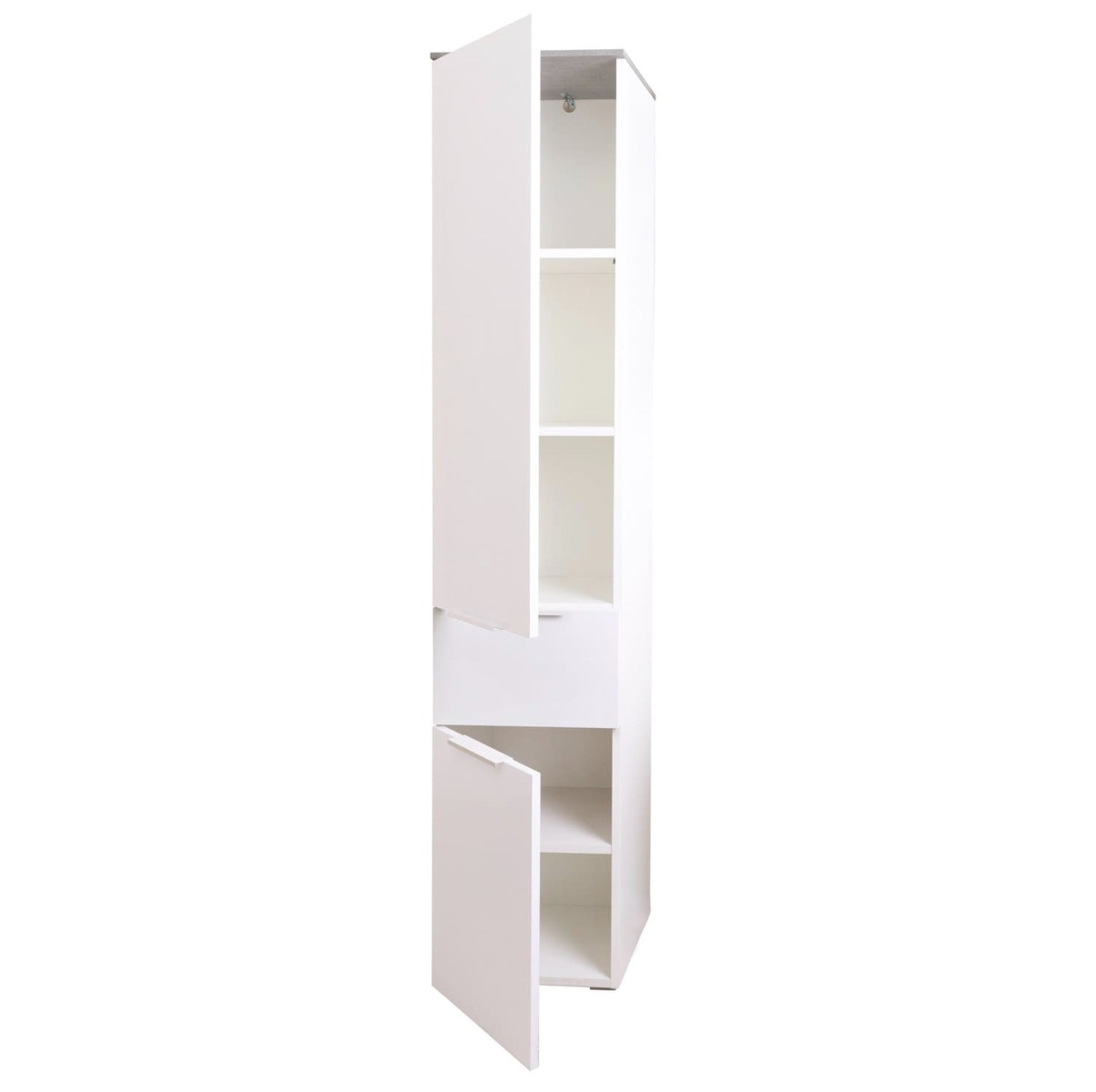 Colonna multiuso 2 ante + 1 cassetto, Bianco Laccato e top Grigio Cemento
