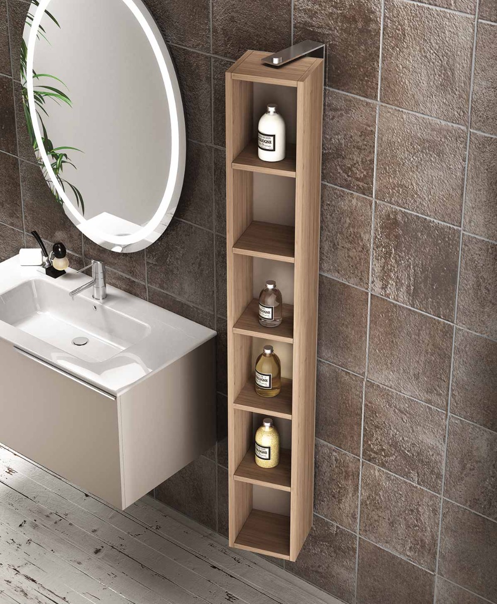 Bagno con mobile, lavabo e colonna, finitura Castoro e Rovere tivoli