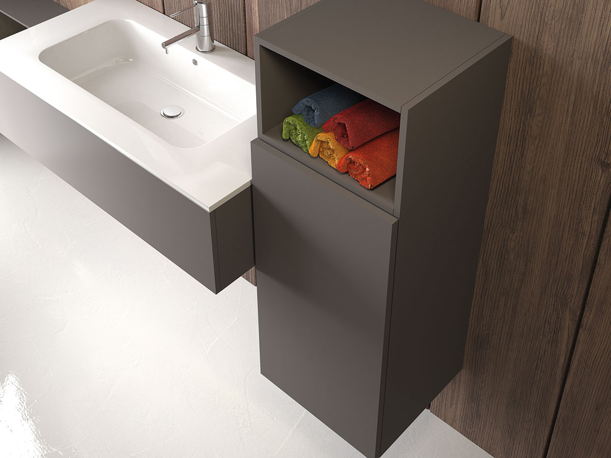 Mobile bagno con specchio e lavabo, finitura Grigio fumo