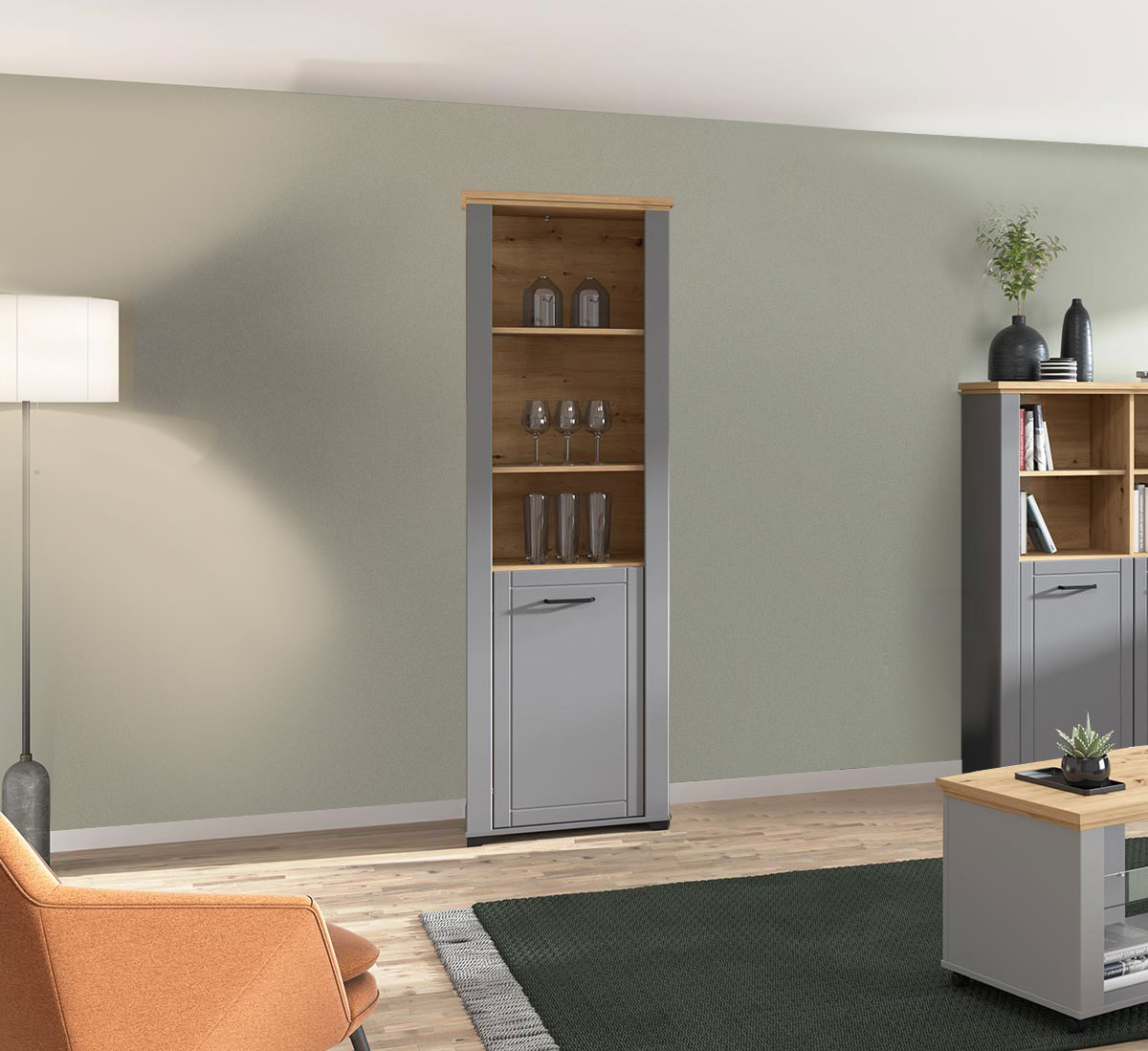 Colonna multiuso 1 anta, finitura Rovere e Carbone