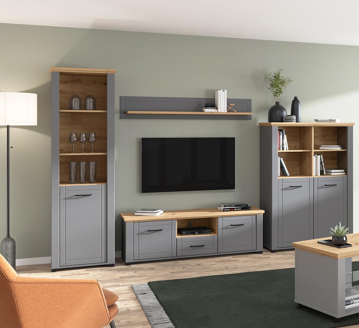 Colonna multiuso 1 anta, finitura Rovere e Carbone