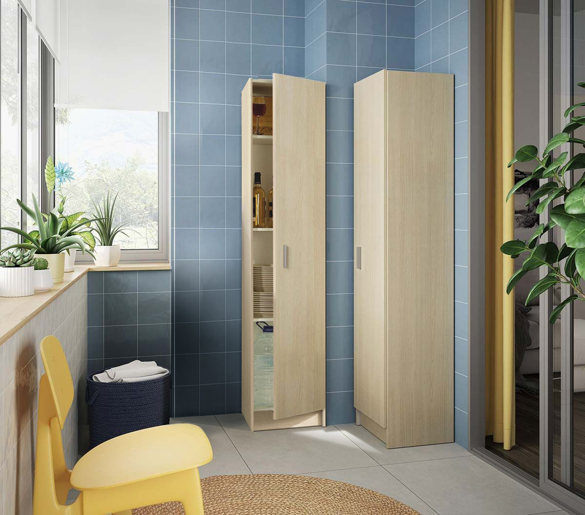 Colonna multiuso 1 anta, finitura Rovere chiaro 