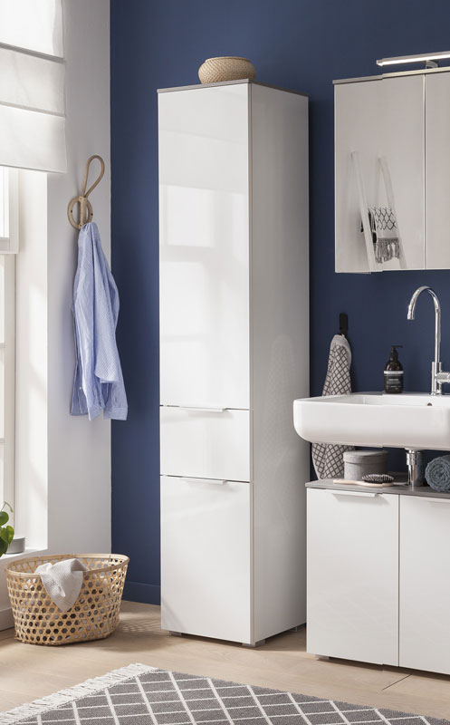 Colonna multiuso 2 ante + 1 cassetto, Bianco Laccato e top Grigio Cemento