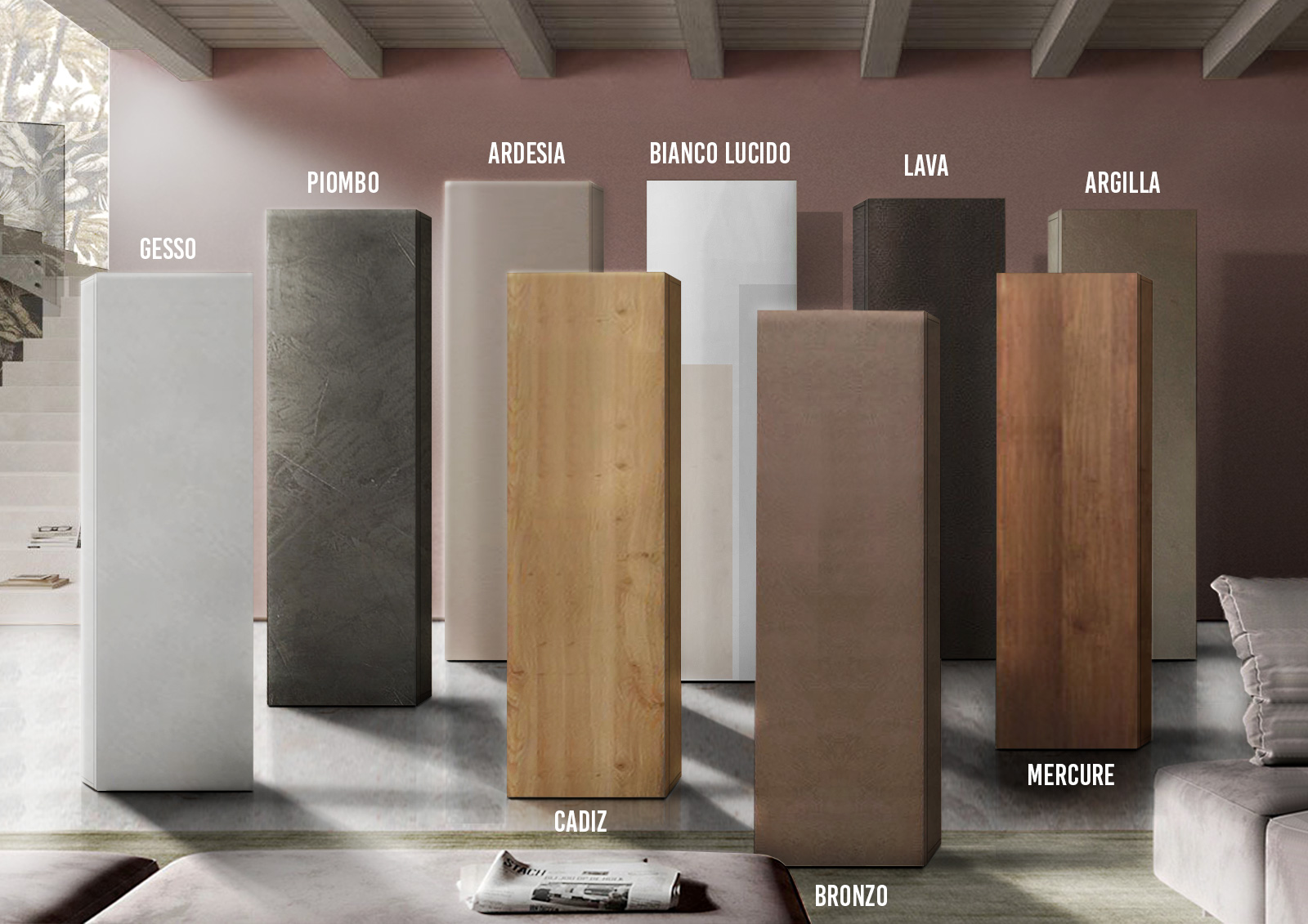 Colonna larga L.55 cm a terra, disponibile in diverse finiture, 100% Made in Italy 