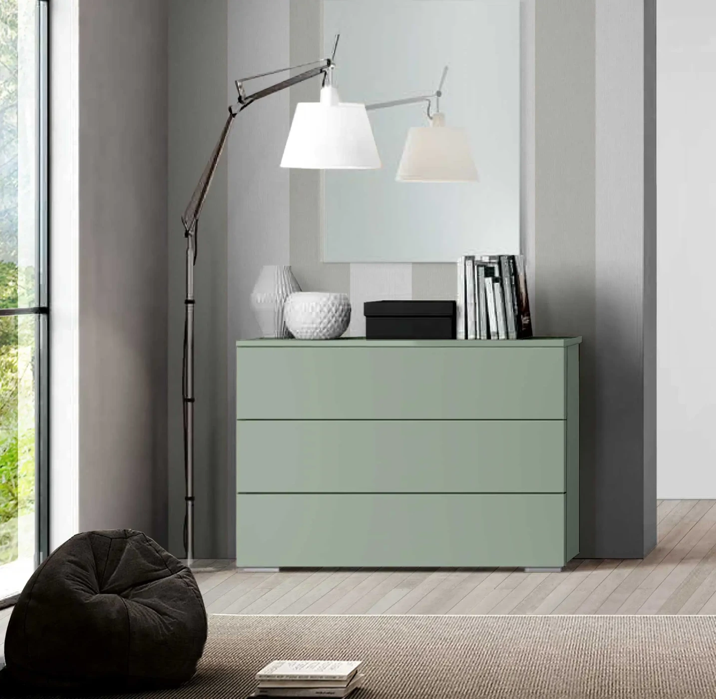 Comò Agave 3 cassetti, L.109, apertura a presa laterale