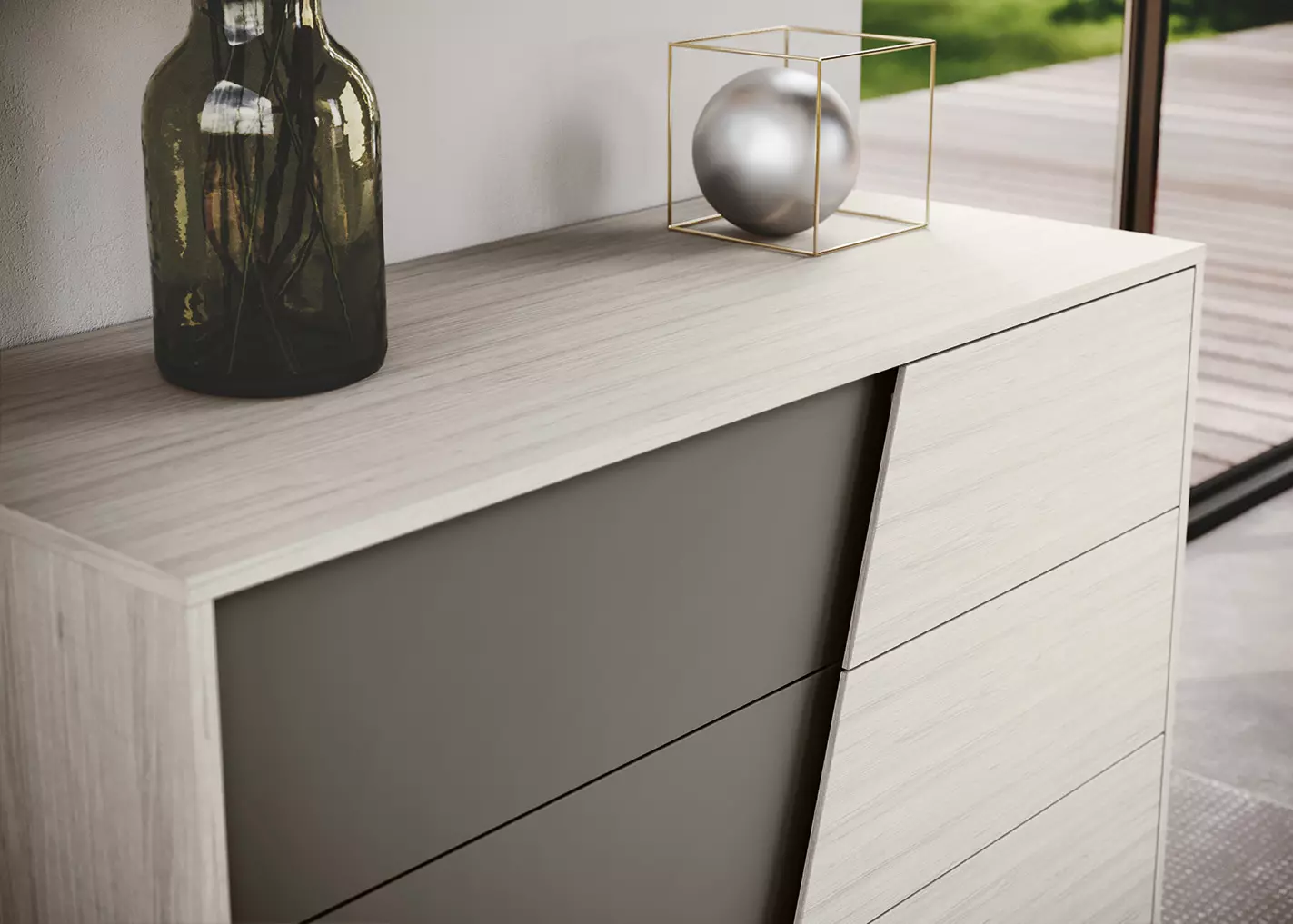 comò grigio cenere e bianco