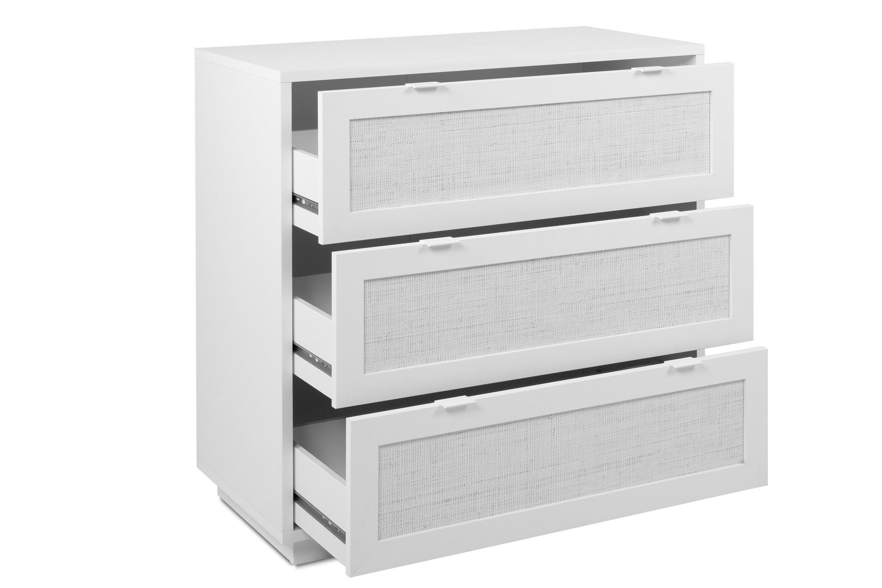 Cassettiera Kara bianca 3 cassetti con frontali effetto Rafia bianca