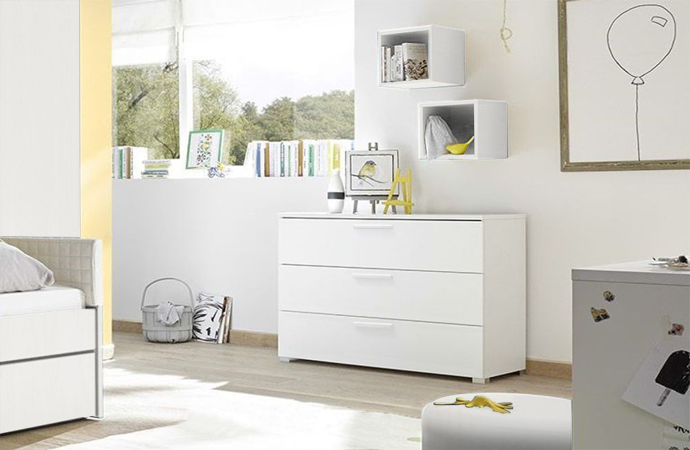 Comò 3 cassetti con maniglie in legno Bianco