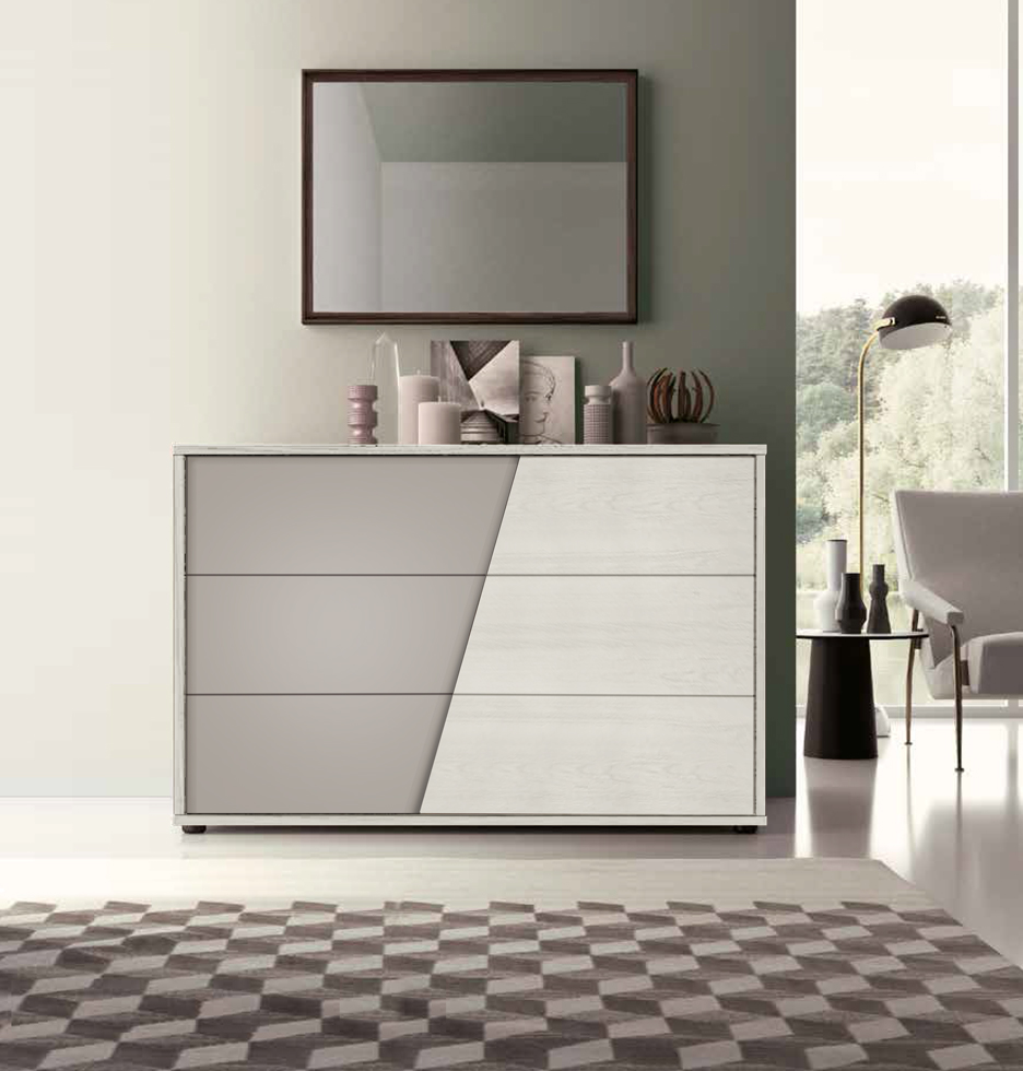 Comò moderno 3 cassetti Bianco altea e Grigio seta