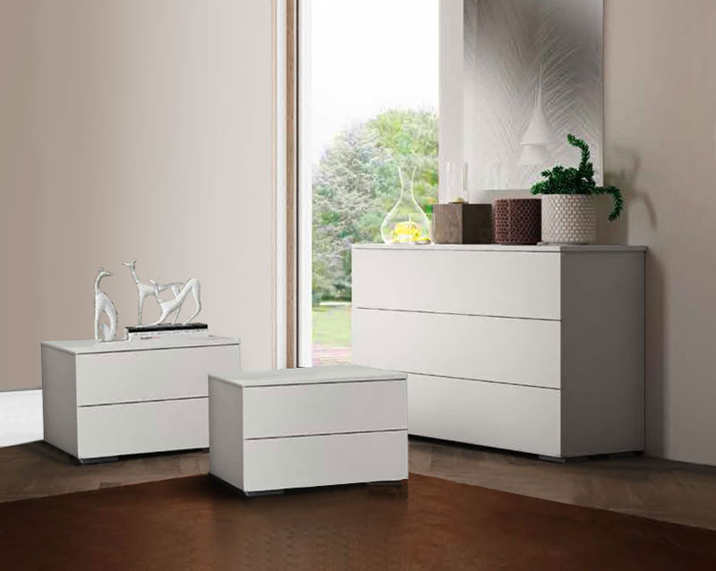 Set Completo con Comò e Comodini, Bianco Nobilitato