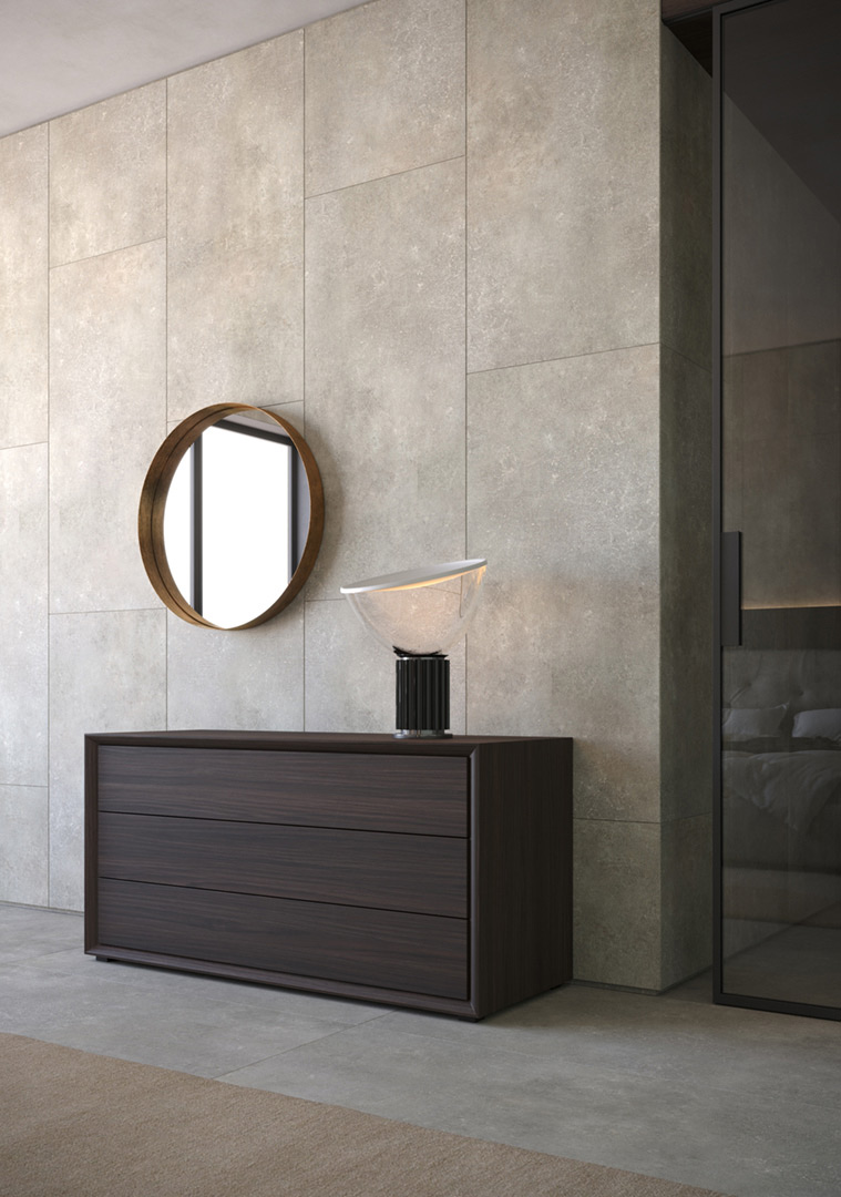 Elegante Comò con apertura push-pull, finitura Nobilitato Teak