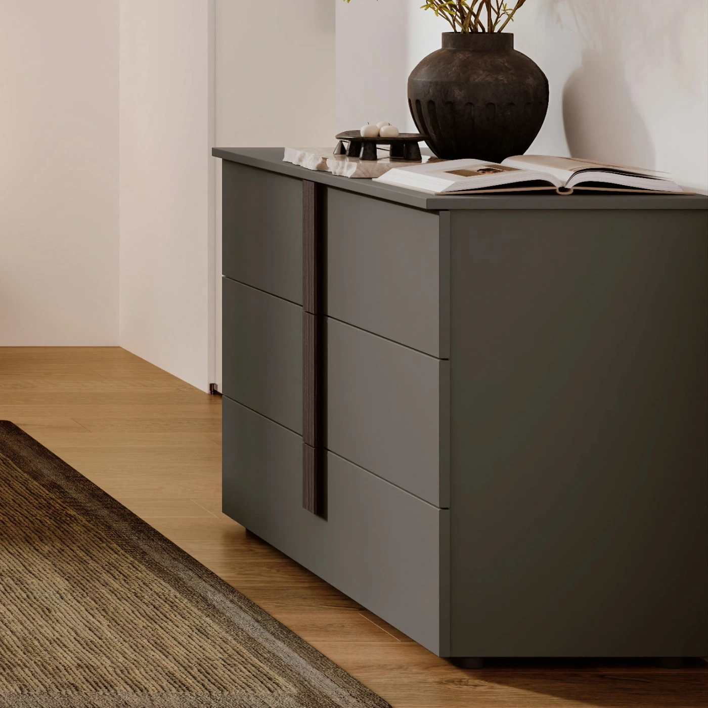 Camera completa con armadio, letto e comodini, Grigio cenere