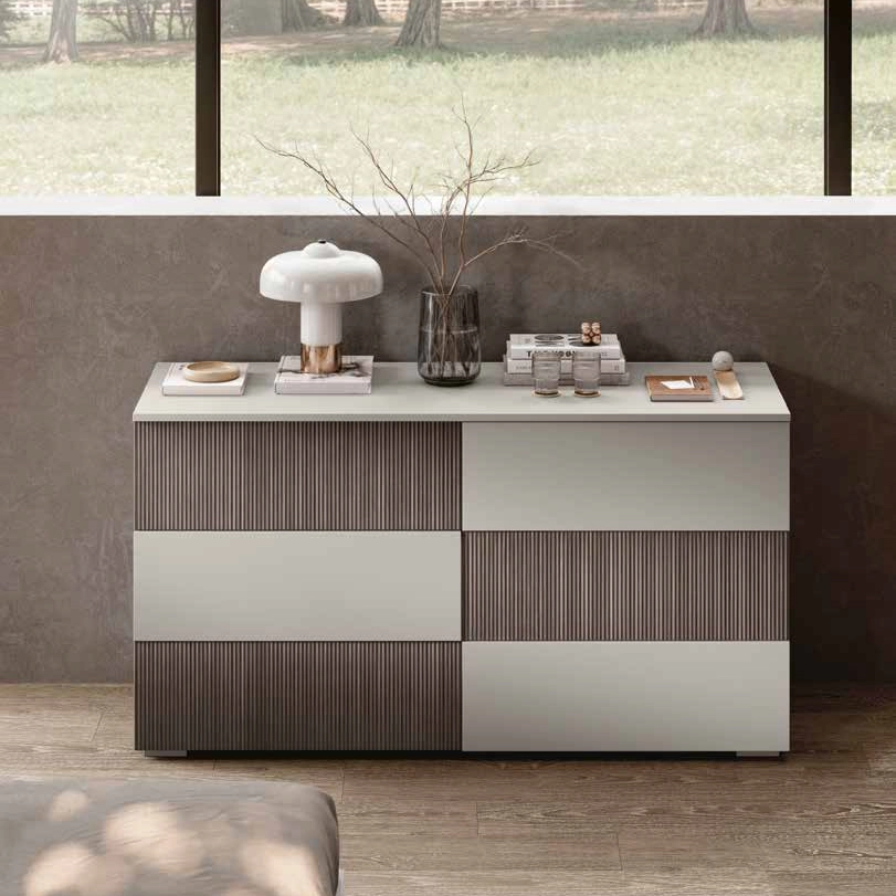 comò 6 cassetti grigio cannettato