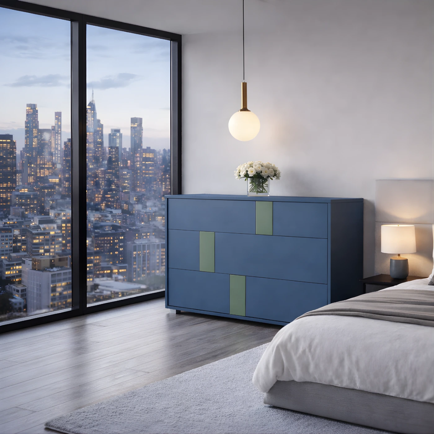 com&ograve; moderno laccato blu