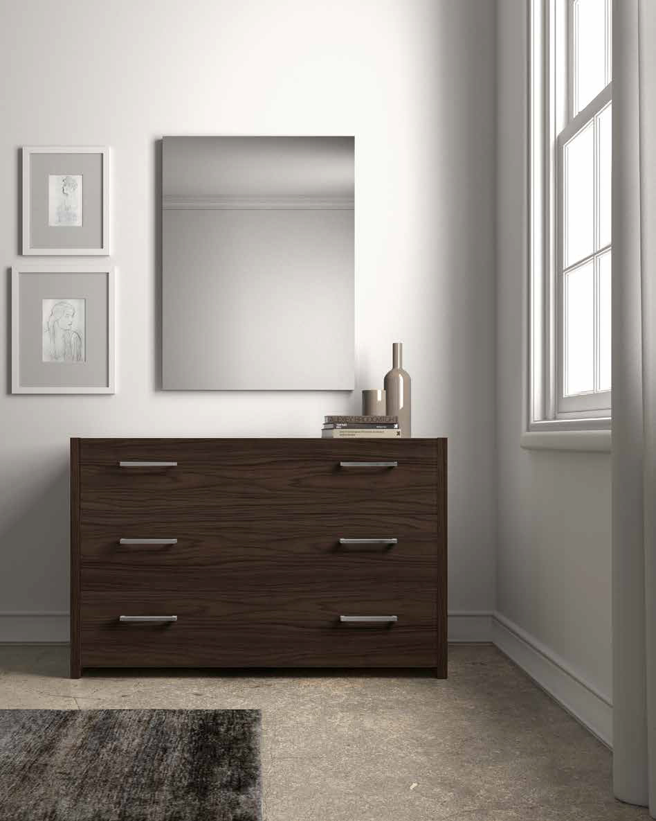 Comò Noce moro con 3 cassetti, maniglie in metallo