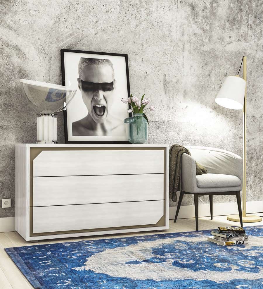 Set zona notte, Comò, Comodini e Settimino, Olmo Bianco e Visone Made in Italy