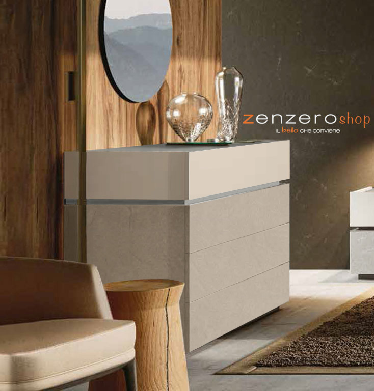 Comò moderno Bahamas in finitura Orzo e Argilla spatolato