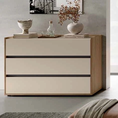 Comò 3 cassetti, Noce biondo e Orzo, L.114 H.77