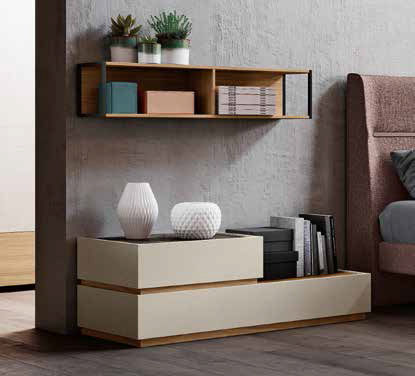 Comò bahamas basso con top vetro, 2 cassetti, Noce biondo e Orzo