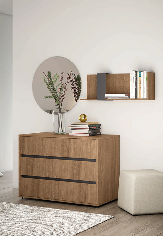 Comò 3 cassetti Rovere cognac, chiusura rallentata