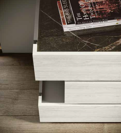 Comò Palawan sfalsato bianco altea, Grigio cenere con top in vetro