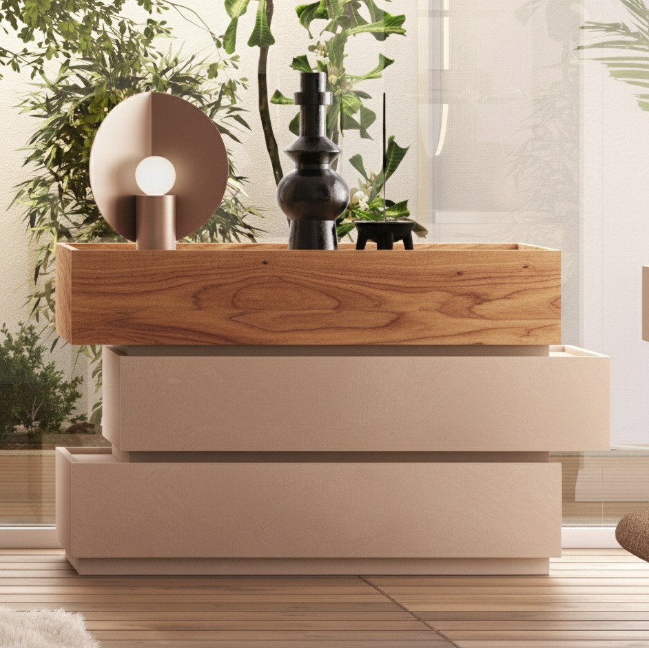 Comò Cashmere  e Cadiz, 3 cassetti, L.122, design moderno