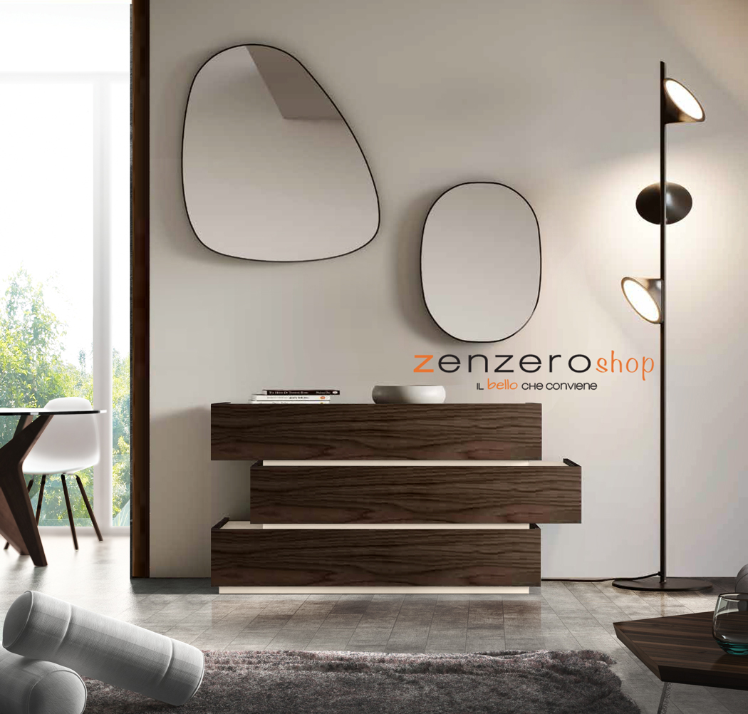 Comò sfalsato Palawan in finitura Orzo e Noce Moro