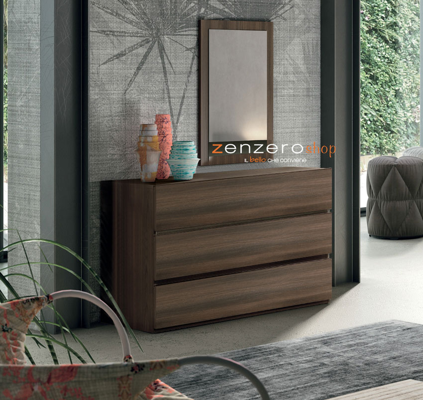 Comò largo moderno con 3 cassetti  di alta qualità in finitura Quercia brown