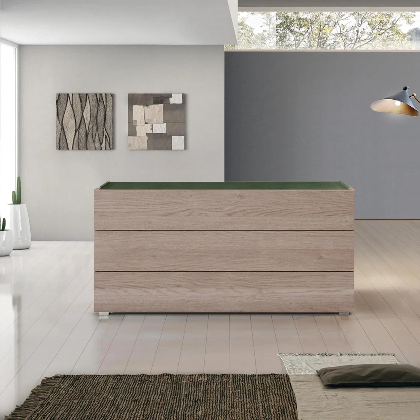 comò laccato verde e rovere