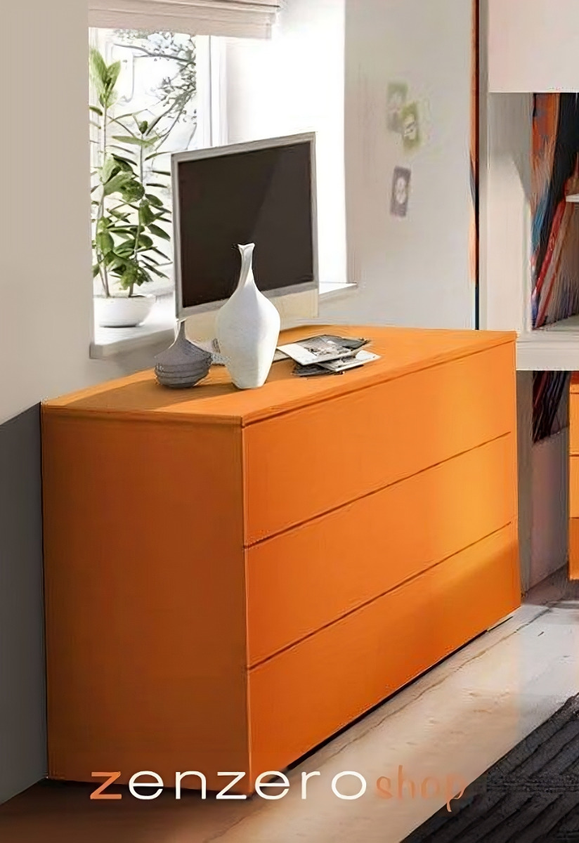Comò moderno per camerette per ragazzi, finitura Arancio