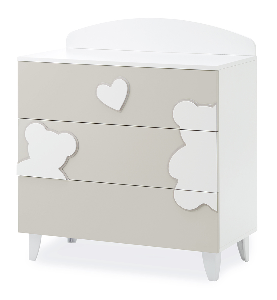 Lettino per neonati Winnie, bianco e choco con decori orsetto