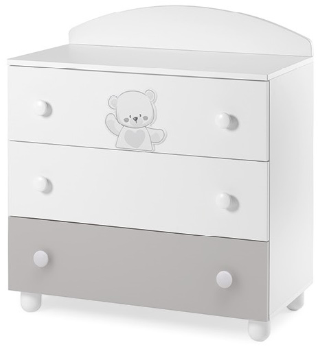 Culla Mr.Bear bianca e grigia con ruote, decori con orsetti
