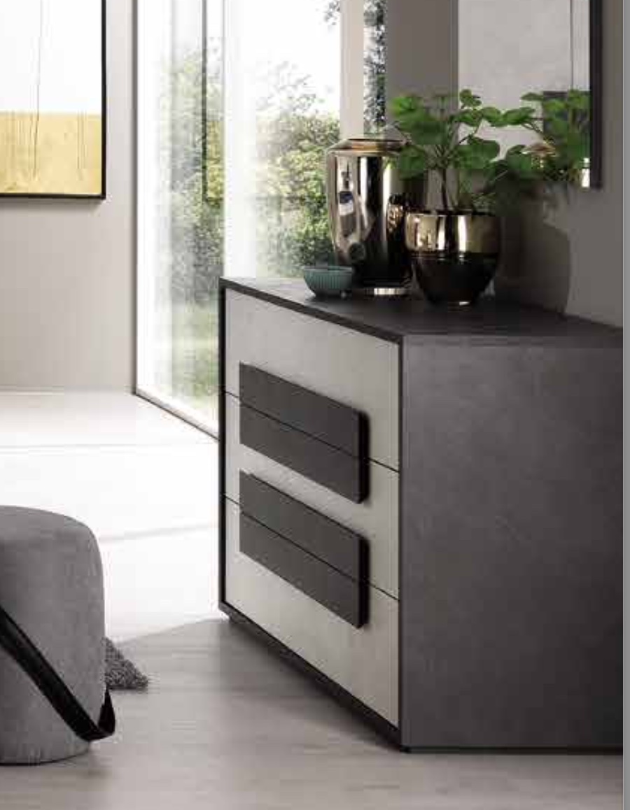 Comò moderno, finitura grigio resina chiaro e grigio resina scuro, made in Italy