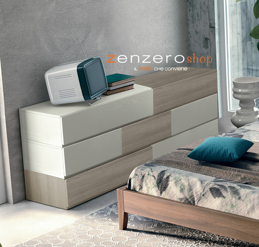 Comò  Bicolor L.172.8 con 7 cassetti di alta qualità in Frassinato bianco e Olmo