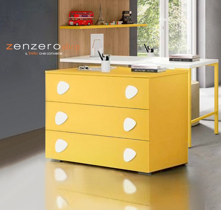 Comò moderno per camerette per ragazze, finitura Giallo grano