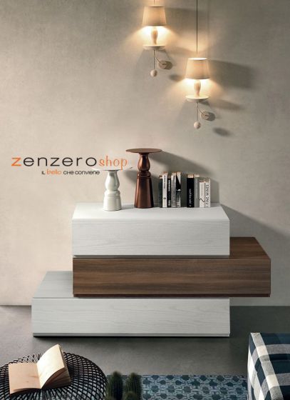 Nuovo Comò particolare largo con 3 cassetti  di alta qualità in finitura Frassinato bianco e Quercia brown
