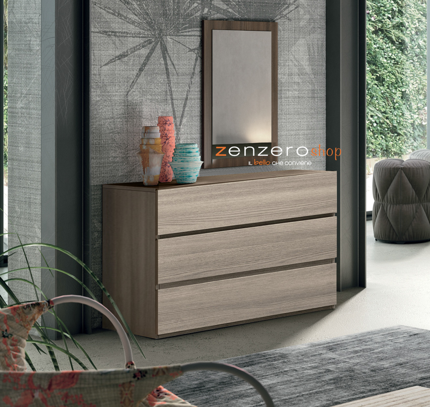 Comò stretto moderno con 3 cassetti  di alta qualità in finitura Olmo