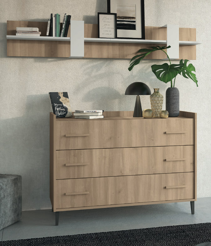 Comò moderno con piedini in finitura Royal Oak