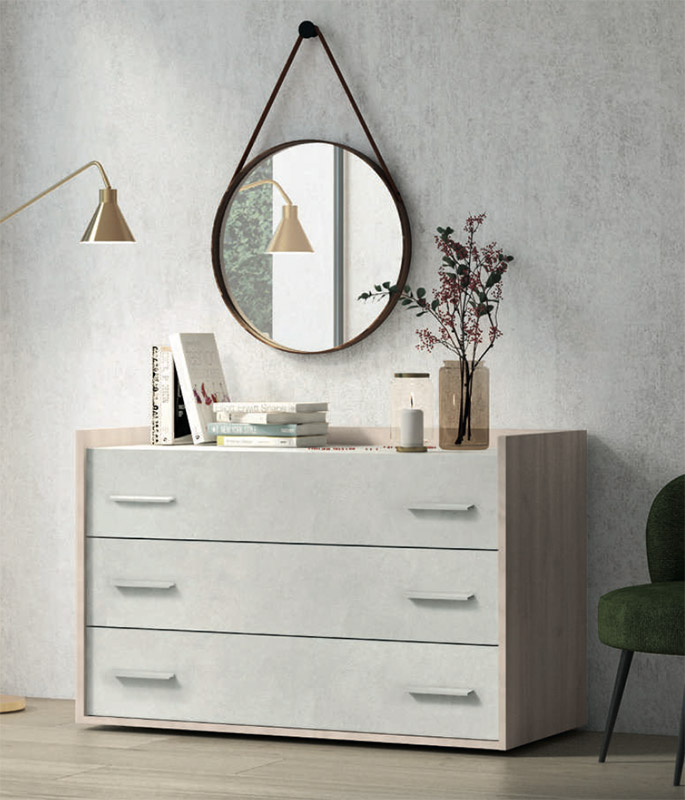 Comò moderno in finitura Noce brina e Cemento artico