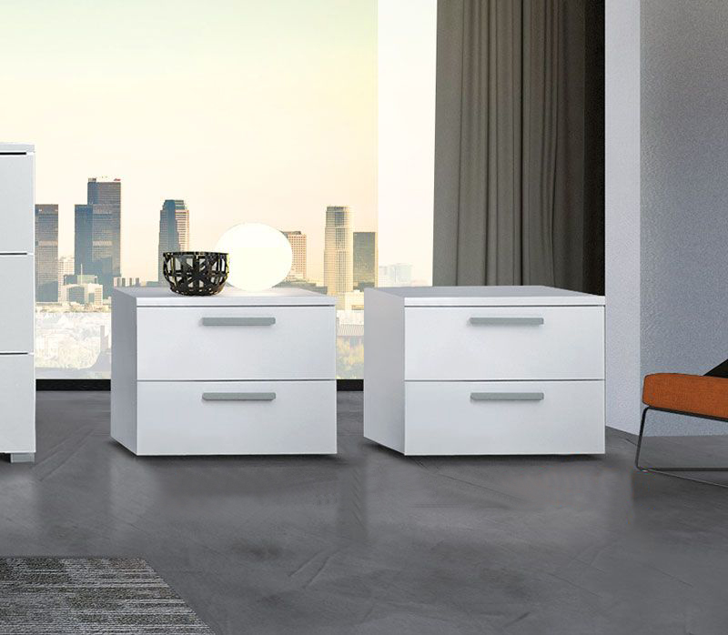 Coppia Comodini a 2 cassetti con maniglie Grigie