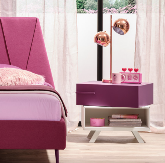 Comodino cameretta girevole con un cassetto, un vano, Moretti Compact