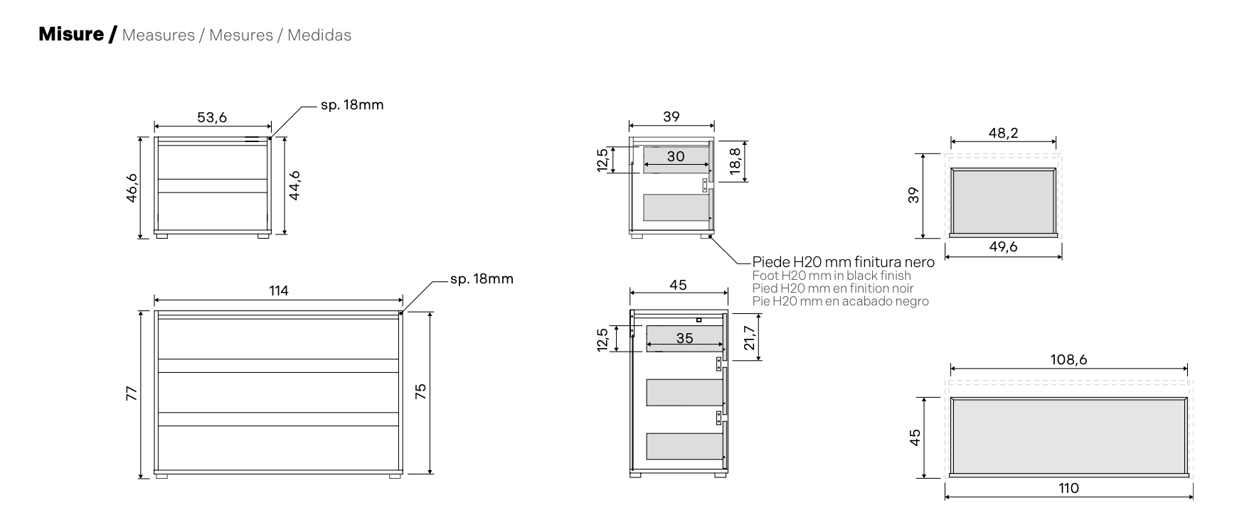 Set comò e comodini, Noce biondo e Oro