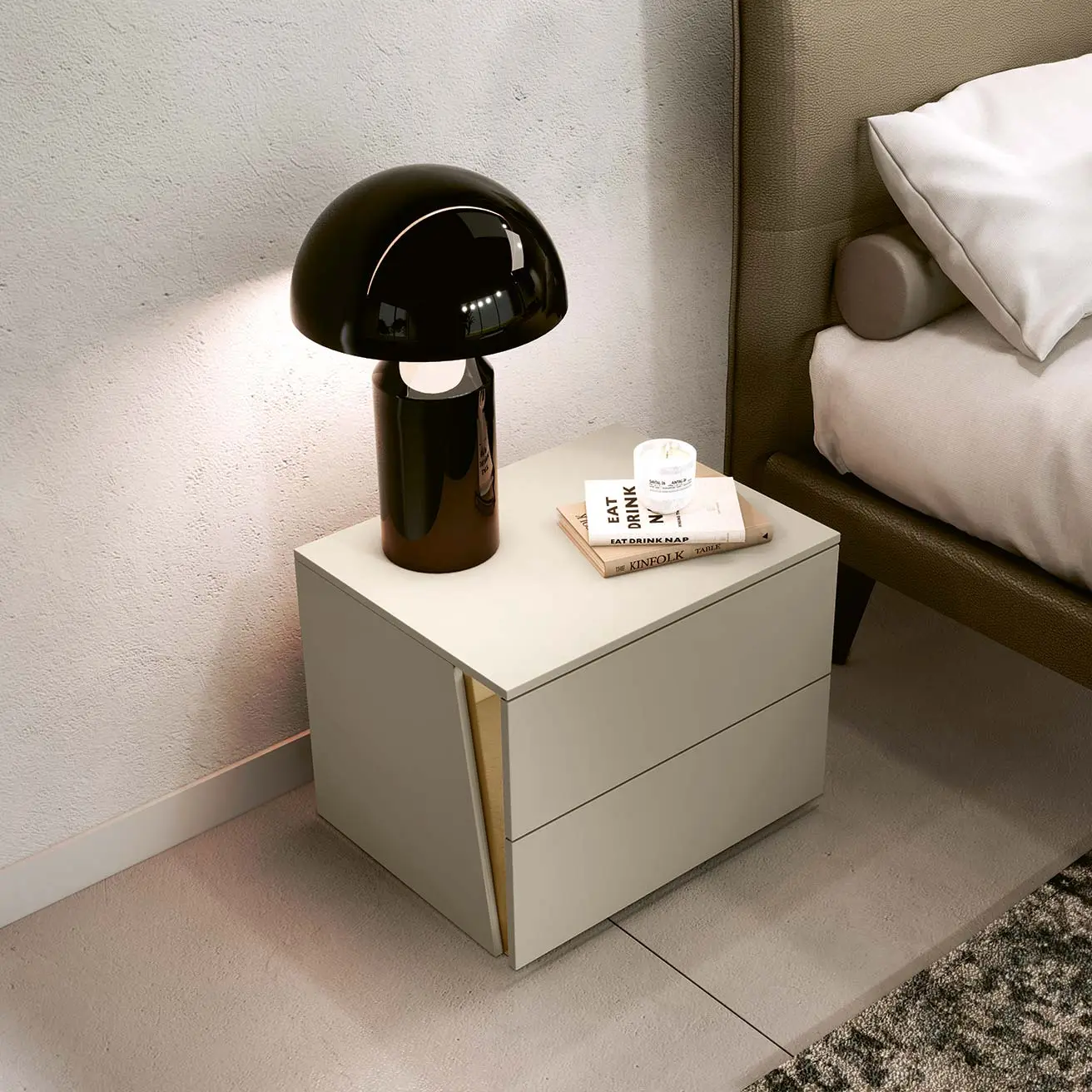 comodino con specchio bronzo