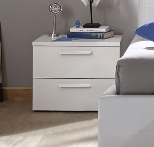 Comodino 2 cassetti con maniglie in legno Bianco