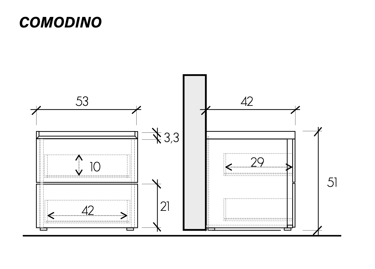Camera matrimoniale con armadio battente, letto e coppia comodini